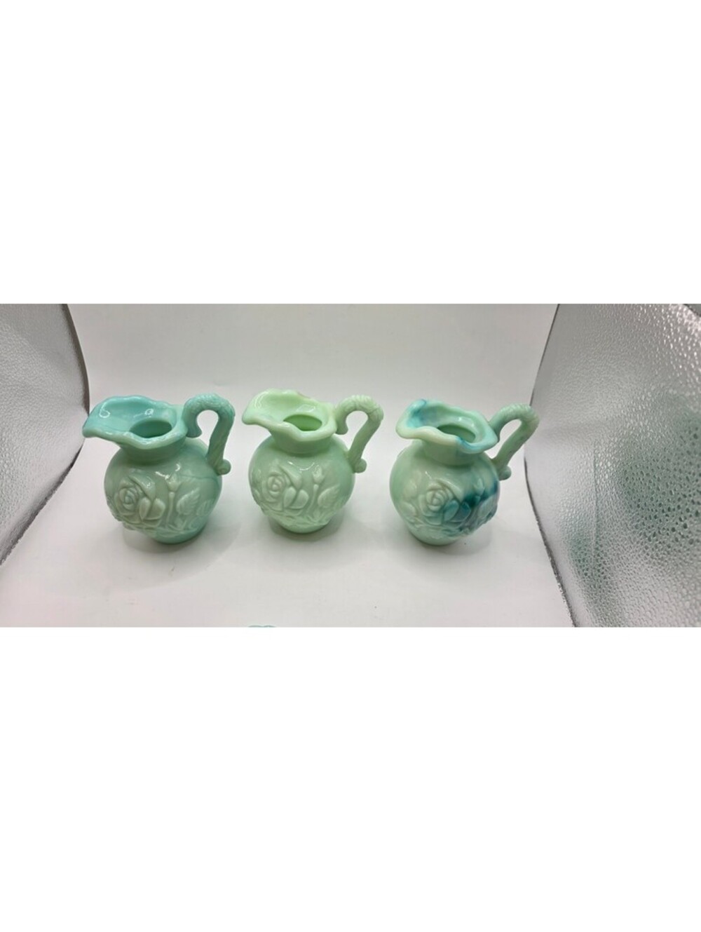 Vintage Avon Green Slag / Swirl Glass Embossed Rose Dish